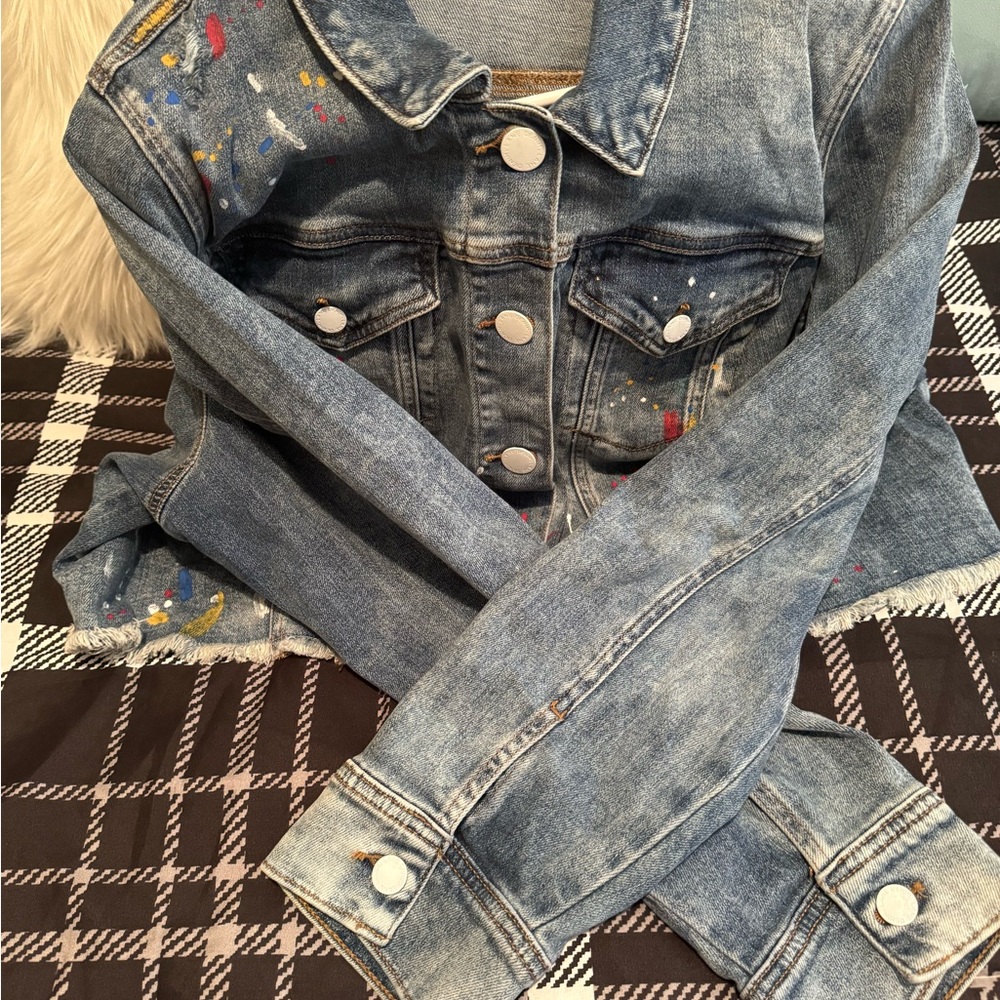 NWOT Lane Bryant paint splatter design blue Jean jacket size 20 - Picture 5 of 7